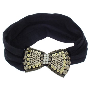 Karina - Embroidery Bow Headwrap - Black