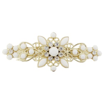 Karina - Beaded & Crystal Barrette - White/Gold (1)
