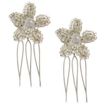 Karina - Beaded Flower Wire Comb (2) - Clear