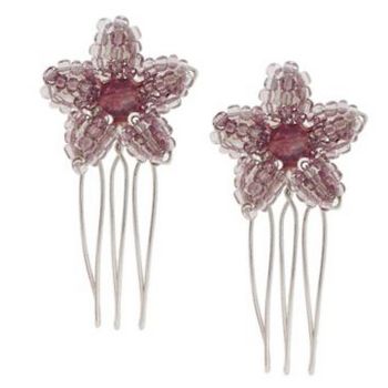 Karina - Beaded Flower Wire Comb (2) - Amethyst