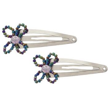 Karina - Med Sleeper Beaded Flower Clips - Dark Multi Hued