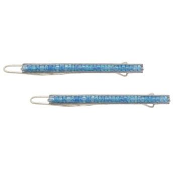 Karina - Beaded Straight Line Barrettes - Blue