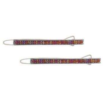 Karina - Beaded Straight Line Barrettes - Gold-Hued