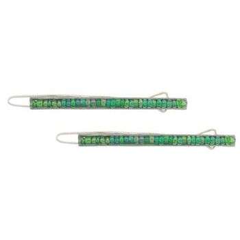 Karina - Beaded Straight Line Barrettes - Green
