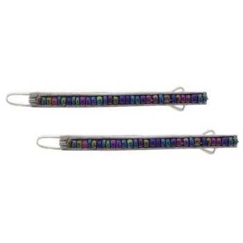 Karina - Beaded Straight Line Barrettes - Dark Multi-Hued
