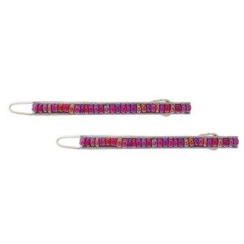Karina - Beaded Straight Line Barrettes - Red