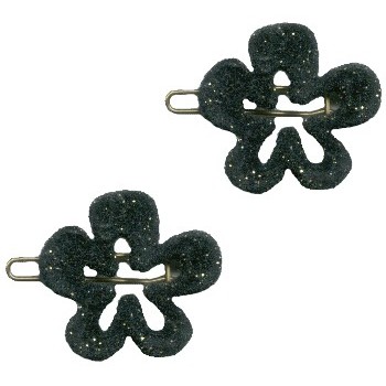 Karina - Gold Glitter Flower Barrettes - Black