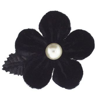 Karin's Garden - Velvet Petal Flower w/Pearl Center Clip - Black (1)