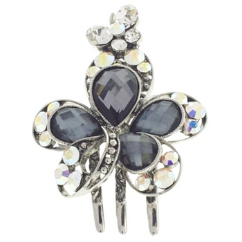 Medusa's Heirlooms - Diamond and Smoke Crystal Flower and Butterfly Jaw Clip