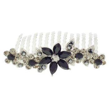 Karen Marie - Floral Crystal Comb - Black & Black Diamond Hued  (1)