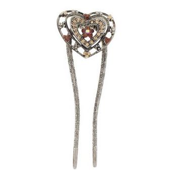 Karen Marie - Double Heart Metal Hairstick - Golden Topaz (1)