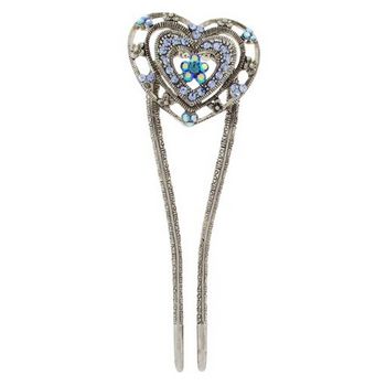 Karen Marie - Double Heart Metal Hairstick - Blue & Blue AB (1)