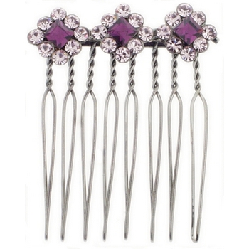 Karen Marie - Flower Trio Wire Tooth Crystal Comb - Amethyst (1)