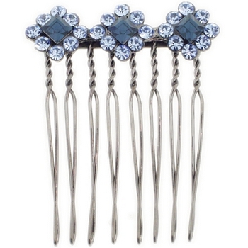 Karen Marie - Flower Trio Wire Tooth Crystal Comb - Sapphire (1)