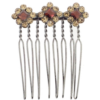 Karen Marie - Flower Trio Wire Tooth Crystal Comb - Topaz (1)