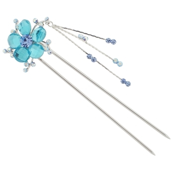 Karen Marie - Geo Daisy Chignon Pin - Aqua & Light Sapphire (1)