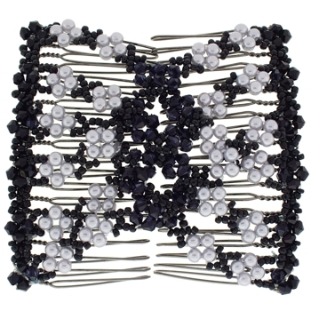 Karen Marie - Beaded Boxy Double Comb - Smoky Pearl & Onyx (1)