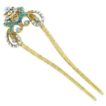 Karen Marie - Antique Royal Chignon Pin - Light Sapphire & Aqua (1)