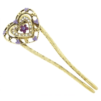 Karen Marie - Antique Heart Chignon Pin - Amethyst & Lavender (1)