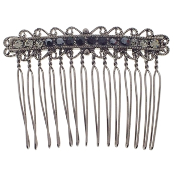 Karen Marie - Antique Wire Tooth Crystal Comb - Smoke (1)