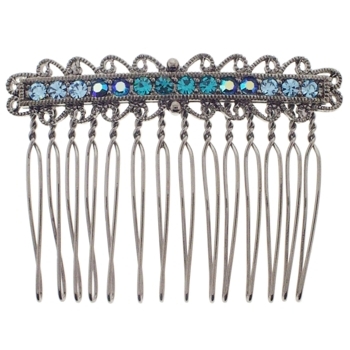 Karen Marie - Antique Wire Tooth Crystal Comb - Aqua (1)
