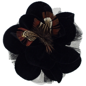 Karen Marie - Le Fleur Collection - Velvet Flower w/Peacock Feathers - Midnight Black  (1)