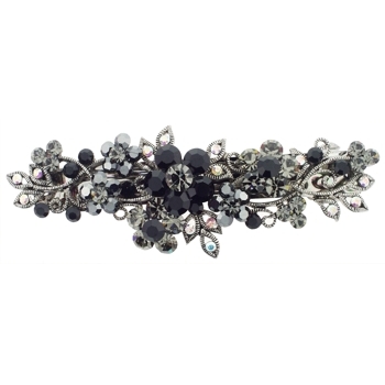 Karen Marie - Swarovski Crystal Floral Barrette - Black Diamond & Black AB Hued (1)