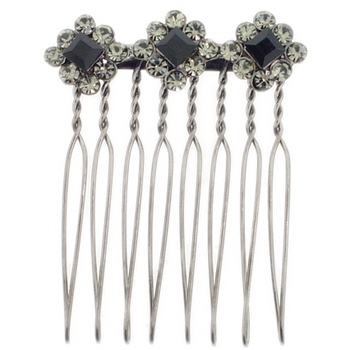Karen Marie - Flower Trio Wire Tooth Crystal Comb - Onyx (1)