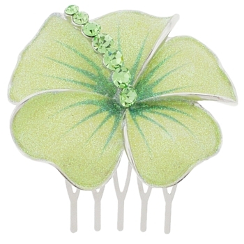 Karen Marie - Glitter Enamel Hawaiian Flower Comb - Kiwi (1)