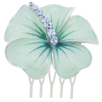 Karen Marie - Glitter Enamel Hawaiian Flower Comb - Turquoise (1)
