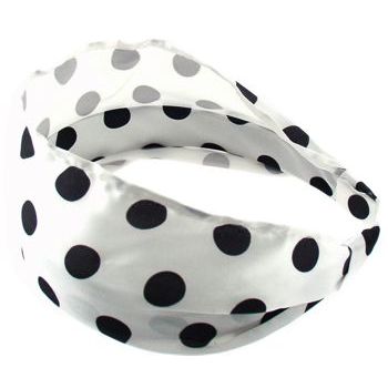 Karen Marie - Mock Satin Headband (1) - White W/Black Polka Dots