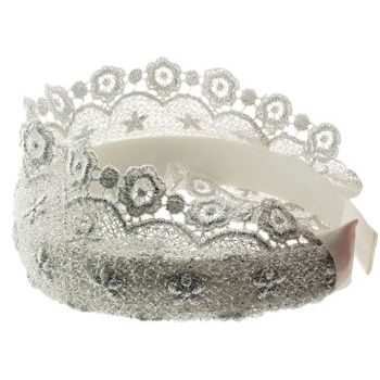 Karen Marie - Lace Embroidered Scarf Headband - Silver (1)