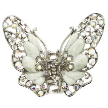 Karen Marie - Art Deco Enamel & Crystal Butterfly Claw - White (1)