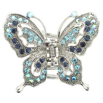 Karen Marie - Ornate Filigree Butterfly Jaw - Aqua & Dark Blue (1)