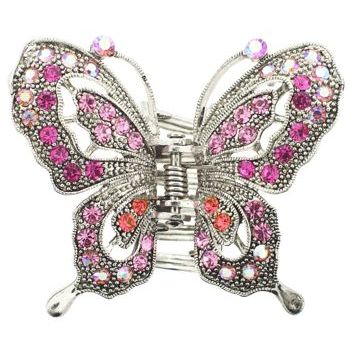 Karen Marie - Ornate Filigree Butterfly Jaw - Pink w/Rose Accent Stones (1)