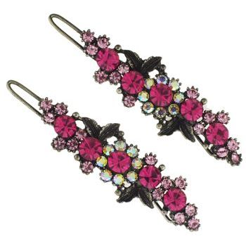 Karen Marie - Large Crystal Foliage Barrette - Rose (Set of 2)