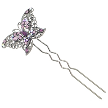 Karen Marie - Large Crystal Butterfly Chignon Hair Pin - Amethyst (1)