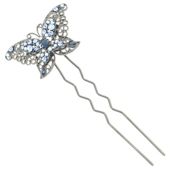 Karen Marie - Large Crystal Butterfly Chignon Hair Pin - Blue (1)