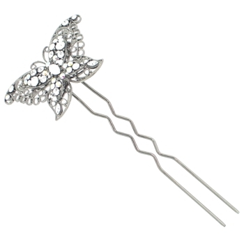 Karen Marie - Large Crystal Butterfly Chignon Hair Pin - White (1)