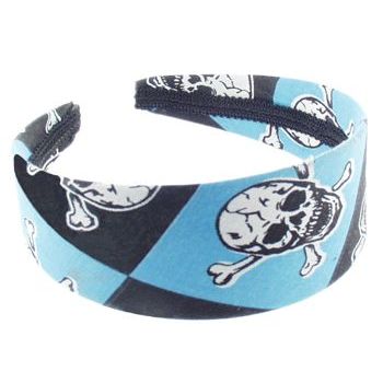 Karen Marie - Skull Headband - Blue Band w/White Skulls & Black Accent Squares (1)