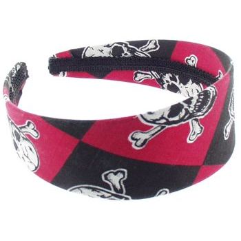 Karen Marie - Skull Headband - Red Band w/White Skulls & Black Accent Squares (1)