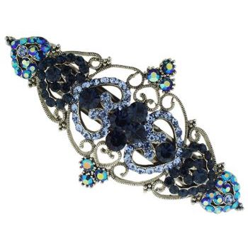 Karen Marie - Crystal Filigree Heart Barrette - Sapphire (1)
