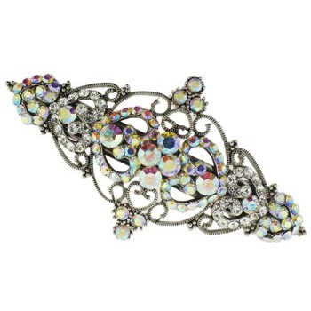 Karen Marie - Crystal Filigree Heart Barrette - White (1)