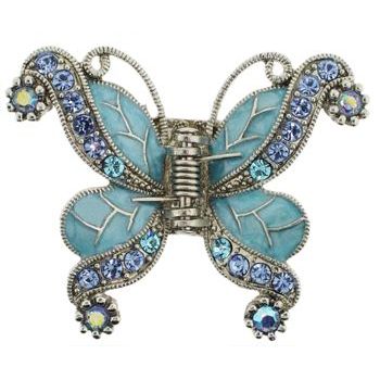 Karen Marie - Filigree Enamel & Crystal Butterfly Claw - Blue Topaz Hue w/Aqua & Light Sapphire Blue Accents (1)