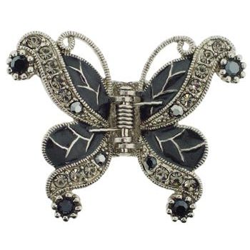 Karen Marie - Filigree Enamel & Crystal Butterfly Claw - Black Onyx w/Smokey Black Accents (1)