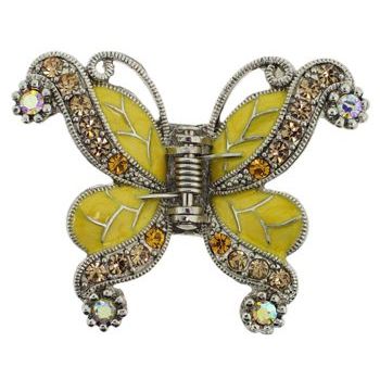 Karen Marie - Filigree Enamel & Crystal Butterfly Claw - Golden Amber w/Gold & Amber AB Hued Accents (1)