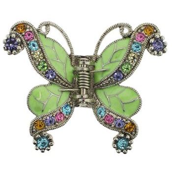 Karen Marie - Filigree Enamel & Crystal Butterfly Claw - Sea Foam Green w/Rainbow Hued Accents (1)