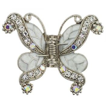 Karen Marie - Filigree Enamel & Crystal Butterfly Claw - White w/White AB Accents (1)