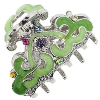 Karen Marie - Mini Enamel & Crystal Jaw Clip - Shades of Green (1)