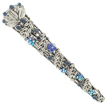 Karen Marie - Ivy Leaf & Crystal Flower Jaw Clip - Blue (1)